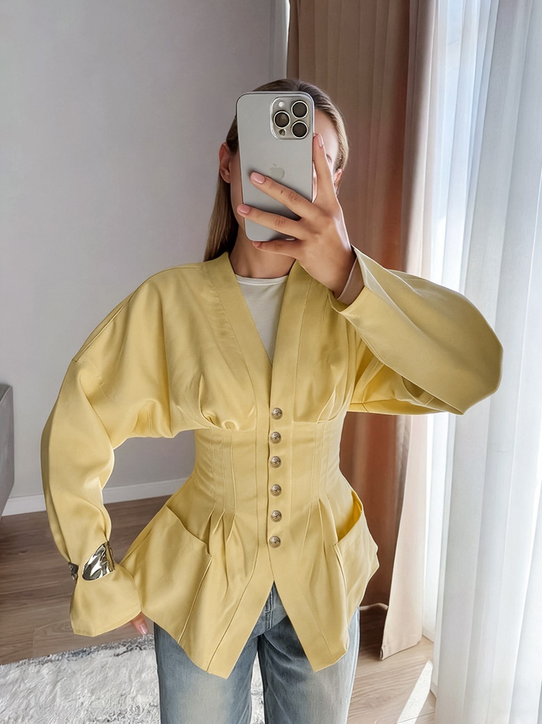 Veste blazer à taille corset - Col V - Fermeture boutonnée