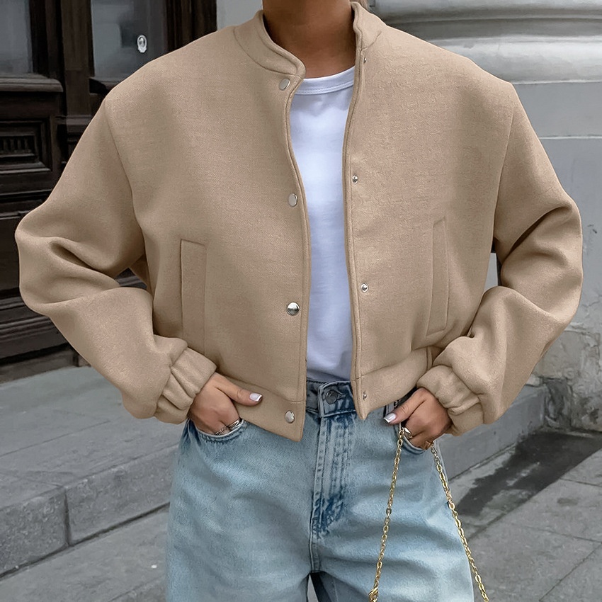 Veste bomber courte beige chic - Vêtements d'extérieur décontractés pour femmes