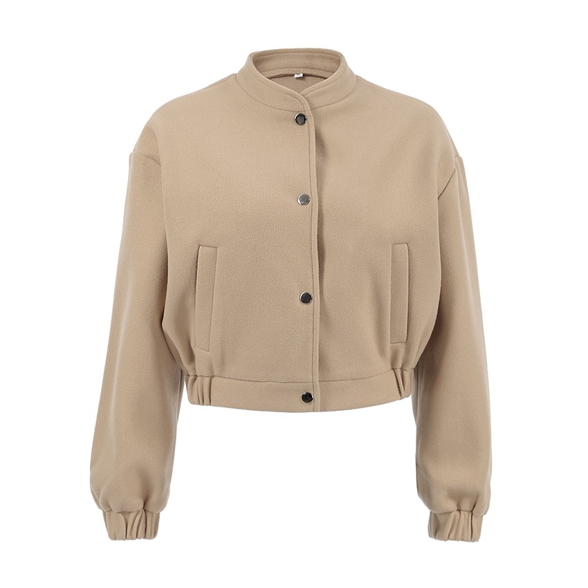 Veste bomber courte beige chic - Vêtements d'extérieur décontractés pour femmes