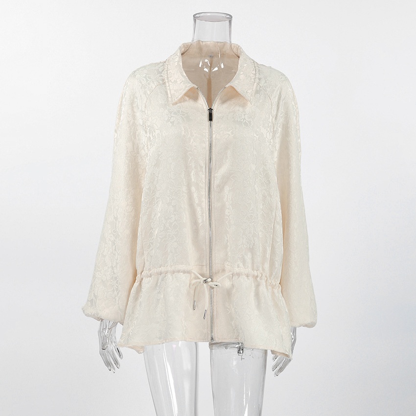 Giacca con zip e coulisse in jacquard floreale