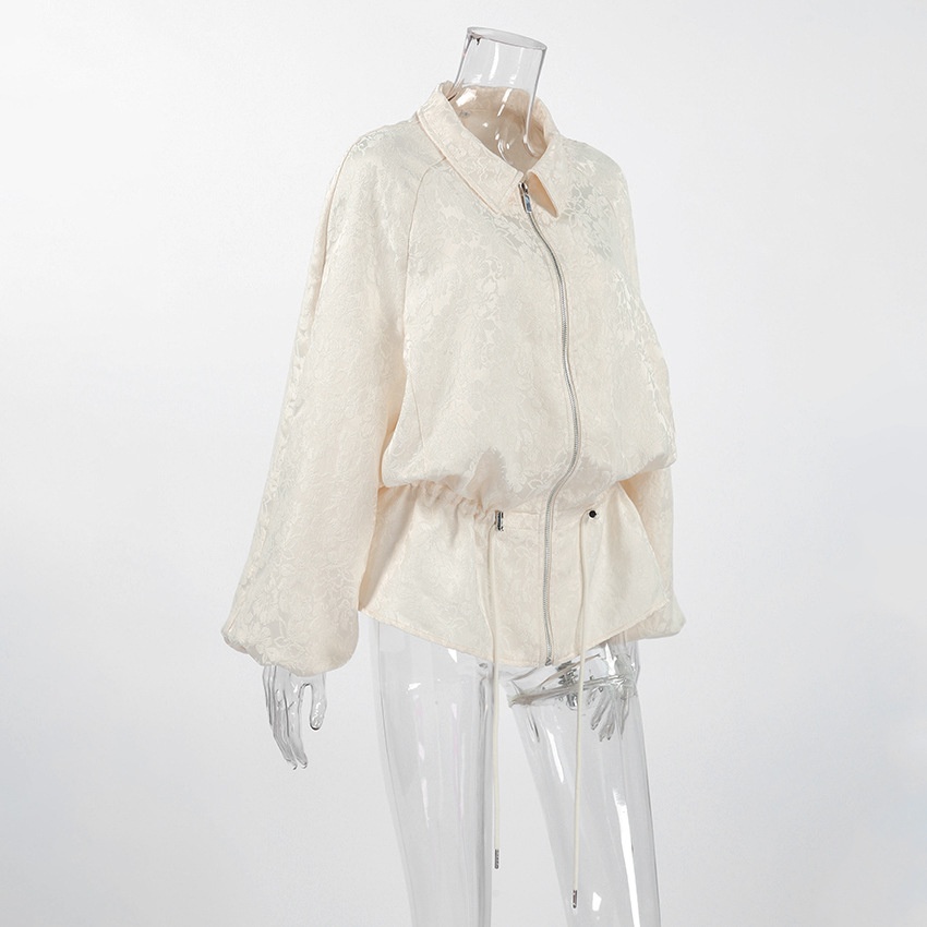 Giacca con zip e coulisse in jacquard floreale