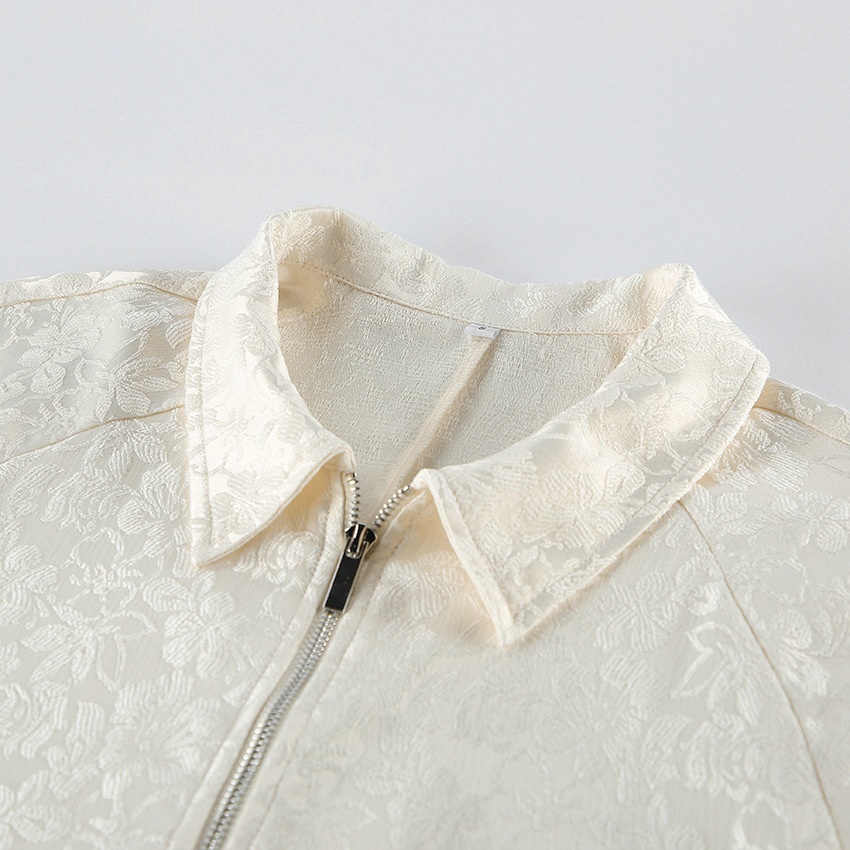 Giacca con zip e coulisse in jacquard floreale