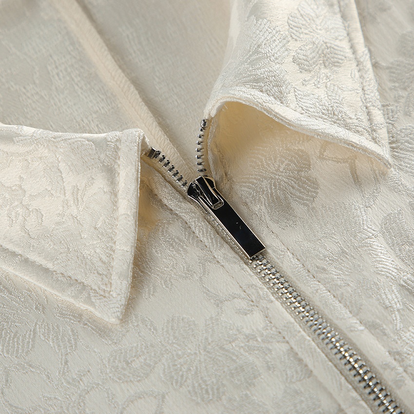 Giacca con zip e coulisse in jacquard floreale