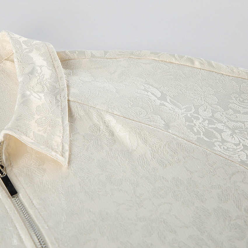 Giacca con zip e coulisse in jacquard floreale