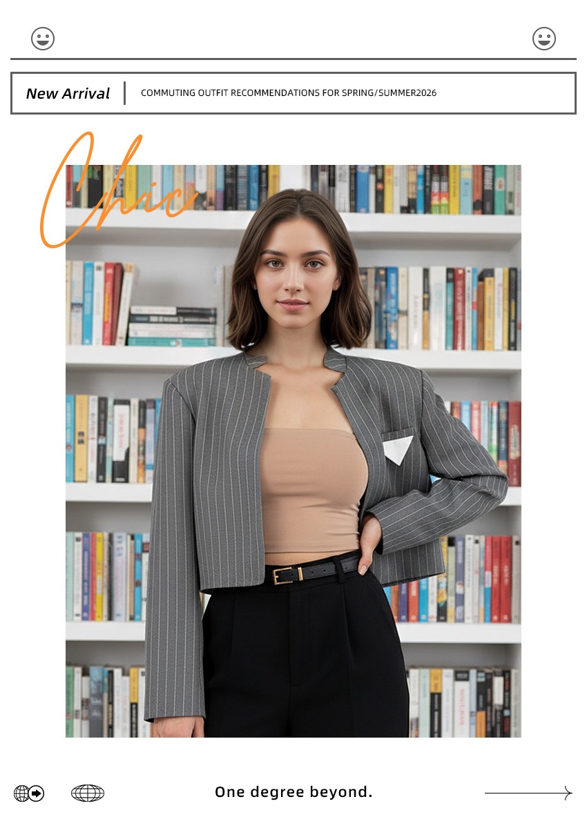 Blazer da donna corto a righe con apertura frontale