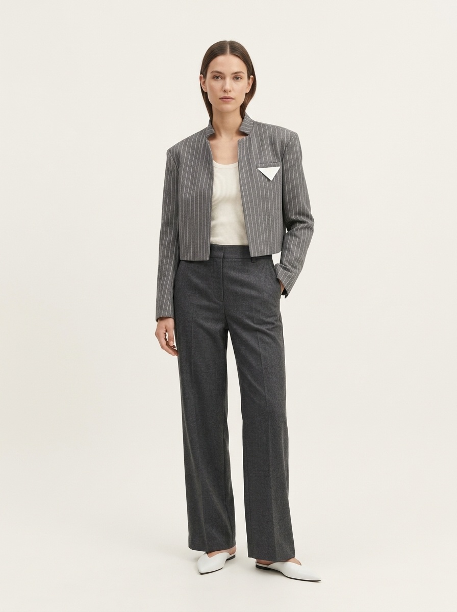 Blazer da donna corto a righe con apertura frontale