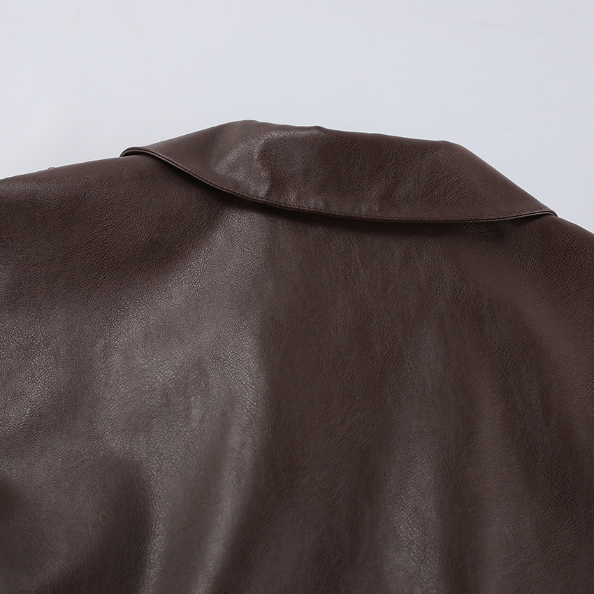 Giacca bomber da donna in similpelle marrone scuro