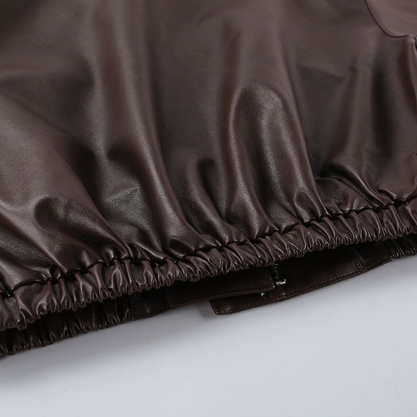 Giacca bomber da donna in similpelle marrone scuro