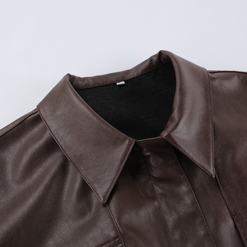 Giacca bomber da donna in similpelle marrone scuro