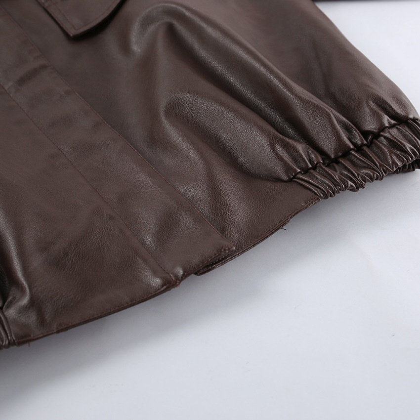 Giacca bomber da donna in similpelle marrone scuro
