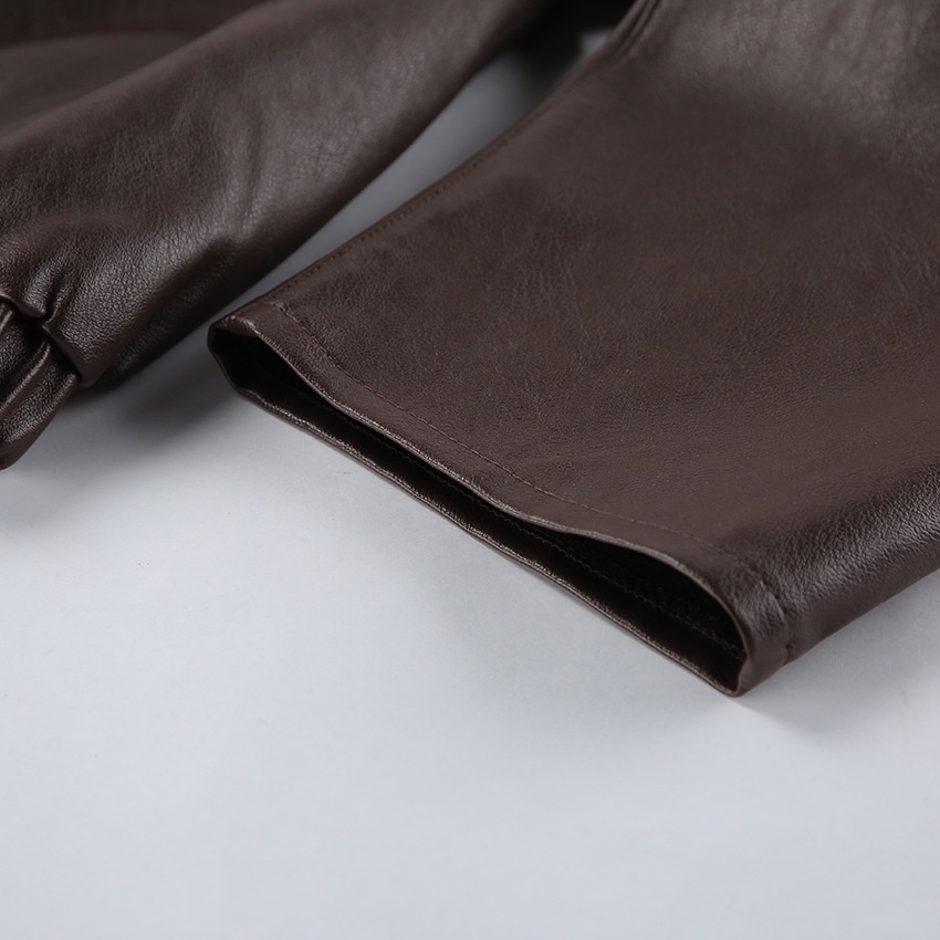 Giacca bomber da donna in similpelle marrone scuro