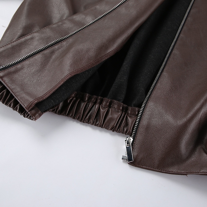 Giacca bomber da donna in similpelle marrone scuro
