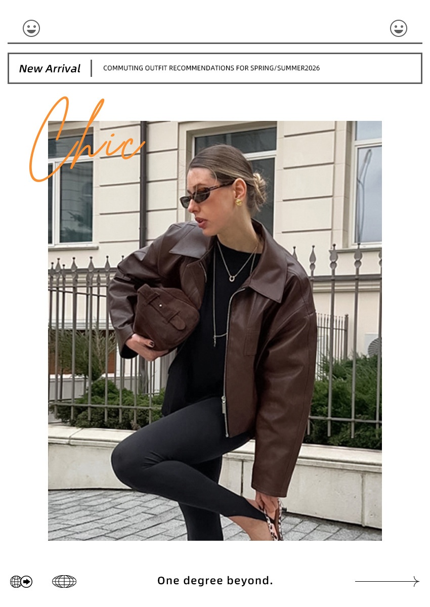 Giacca bomber da donna in similpelle marrone scuro