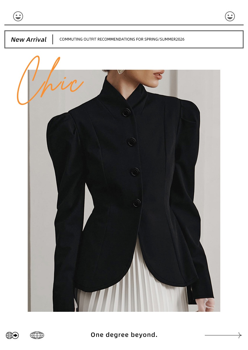 Blazer da donna sartoriale con collo alto e maniche a sbuffo.