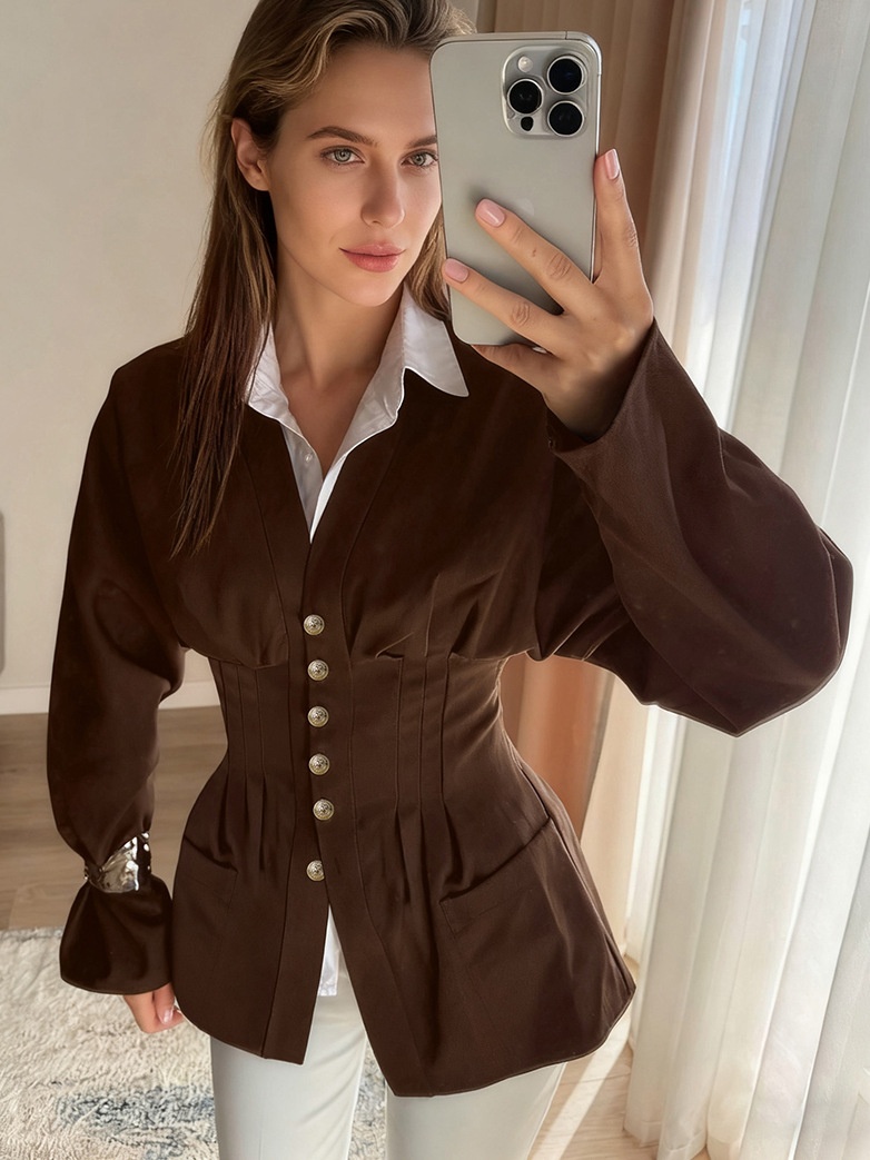 Giacca da donna con scollo a V, corsetto e baschina