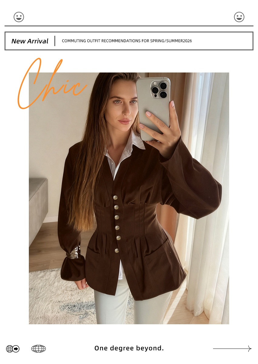 Giacca da donna con scollo a V, corsetto e baschina
