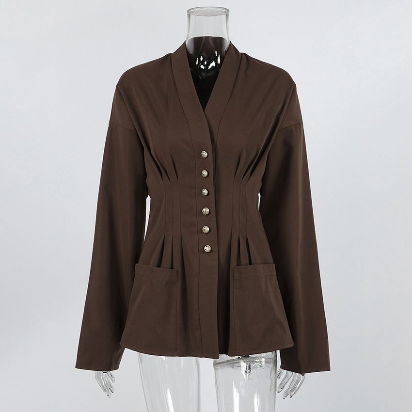 Giacca da donna con scollo a V, corsetto e baschina