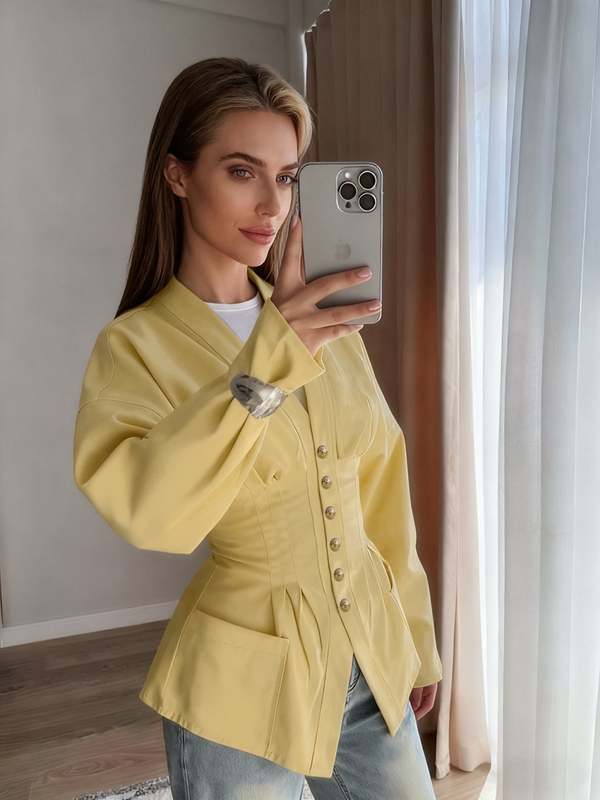 Giacca da donna con scollo a V, corsetto e baschina