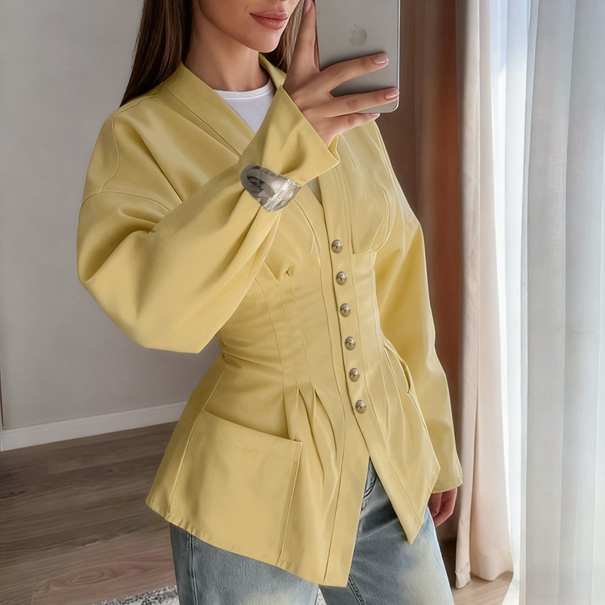 Giacca da donna con scollo a V, corsetto e baschina