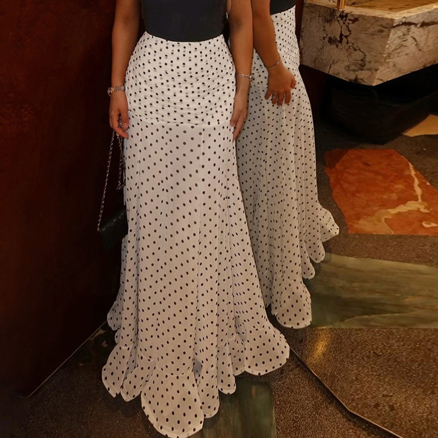 Polka Dot High Waist Mermaid Maxi Skirt