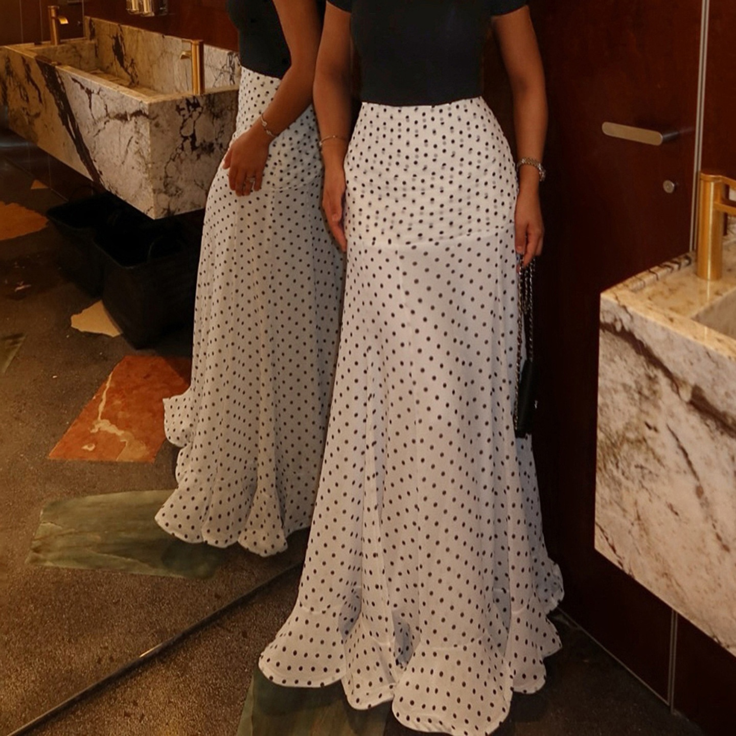Polka Dot High Waist Mermaid Maxi Skirt