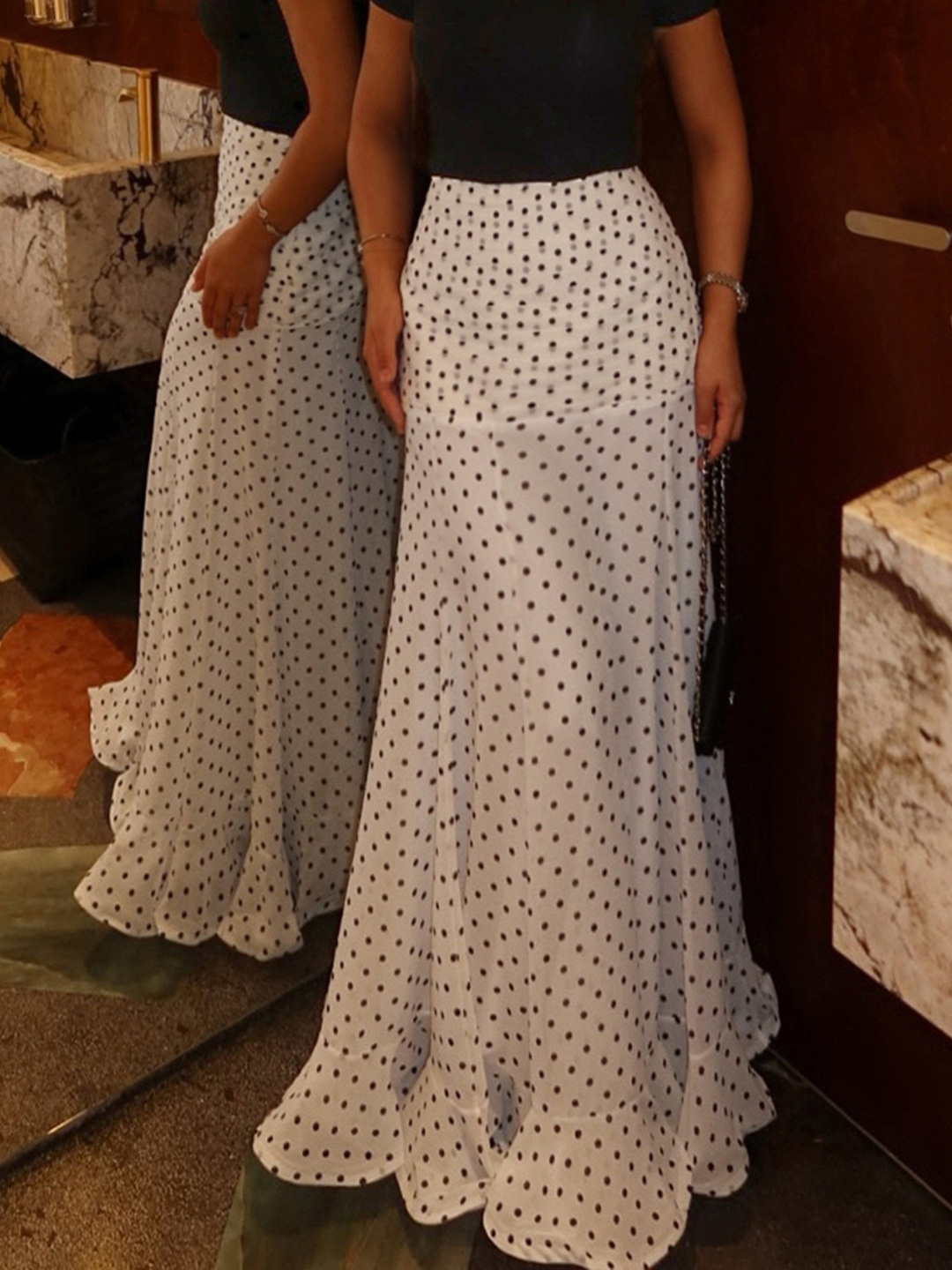 Polka Dot High Waist Mermaid Maxi Skirt