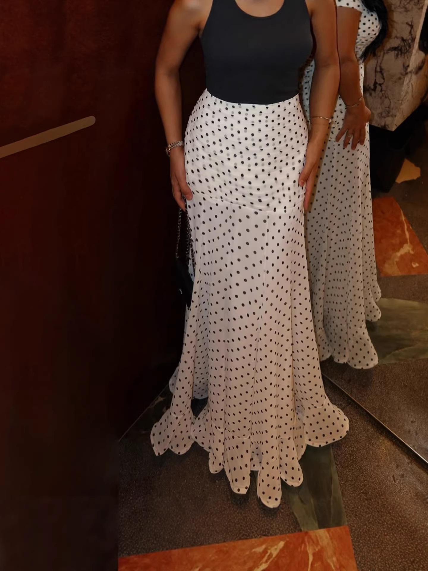 Polka Dot High Waist Mermaid Maxi Skirt