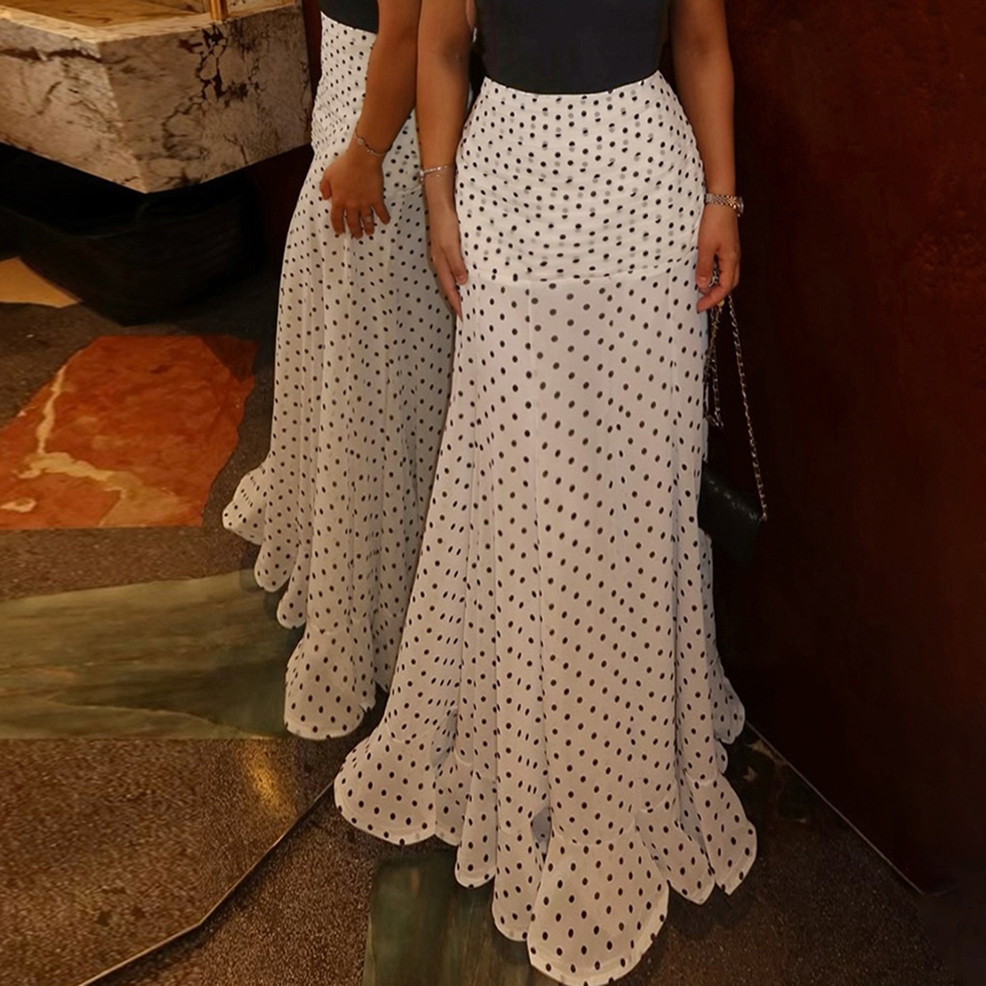 Polka Dot High Waist Mermaid Maxi Skirt