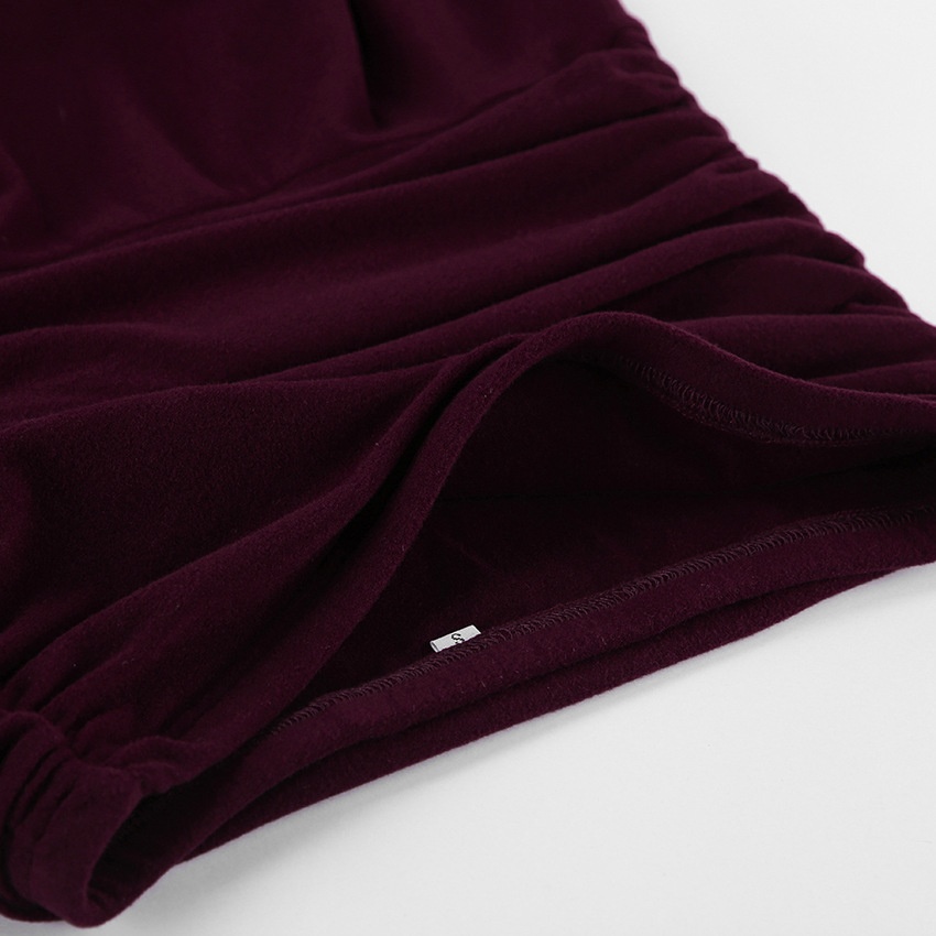Wine Red Ruched Waist Asymmetrical Midi Skirt