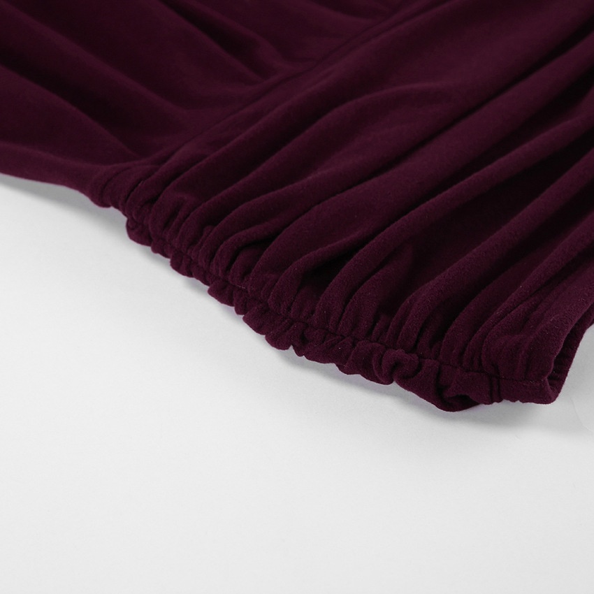 Wine Red Ruched Waist Asymmetrical Midi Skirt