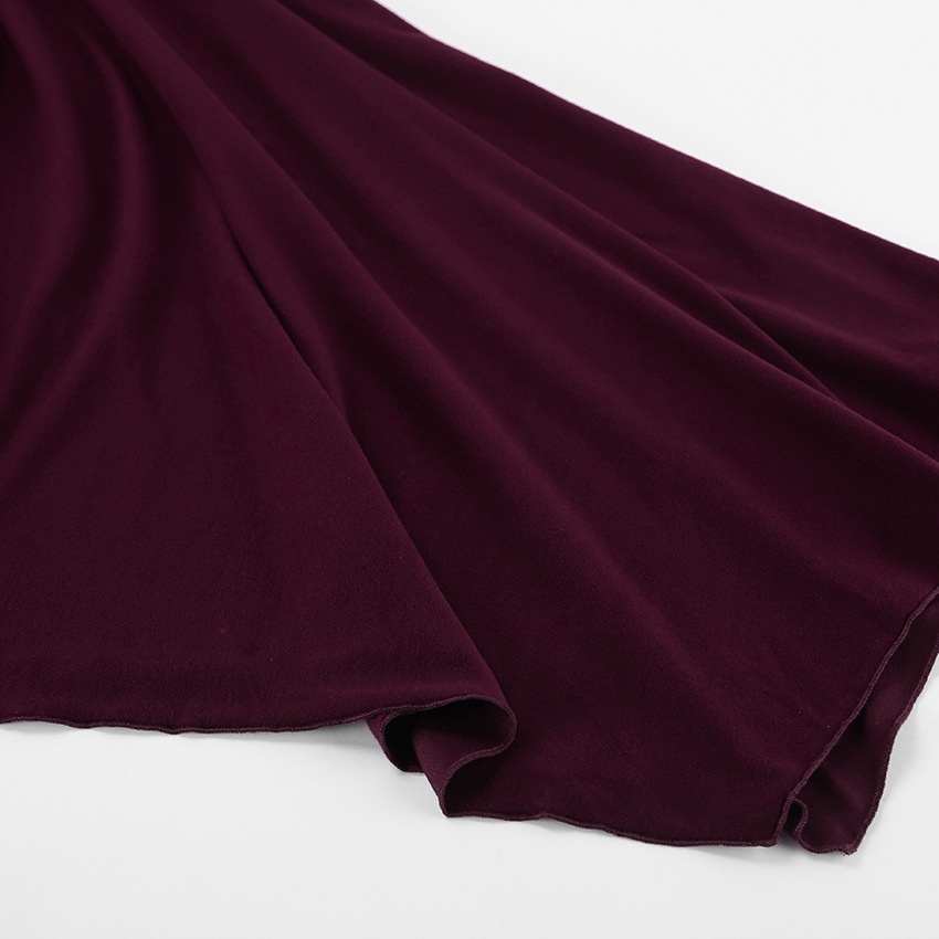 Wine Red Ruched Waist Asymmetrical Midi Skirt