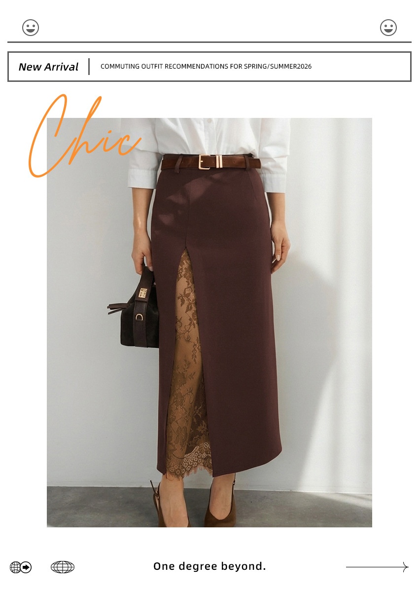 Lace Inset Slit Column Maxi Skirt