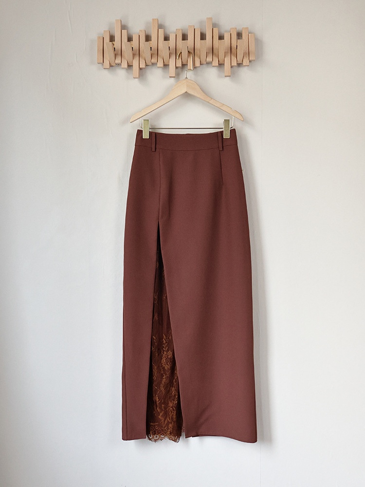 Lace Inset Slit Column Maxi Skirt