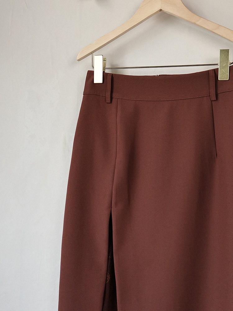 Lace Inset Slit Column Maxi Skirt