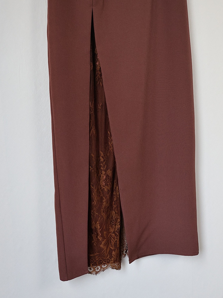 Lace Inset Slit Column Maxi Skirt