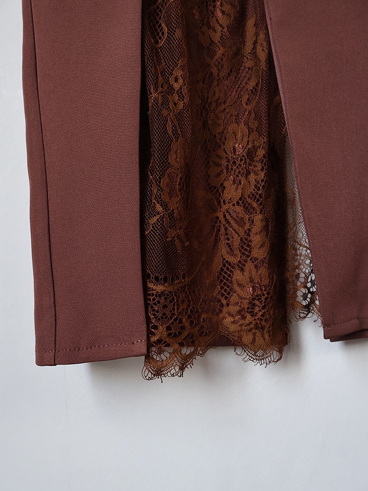 Lace Inset Slit Column Maxi Skirt