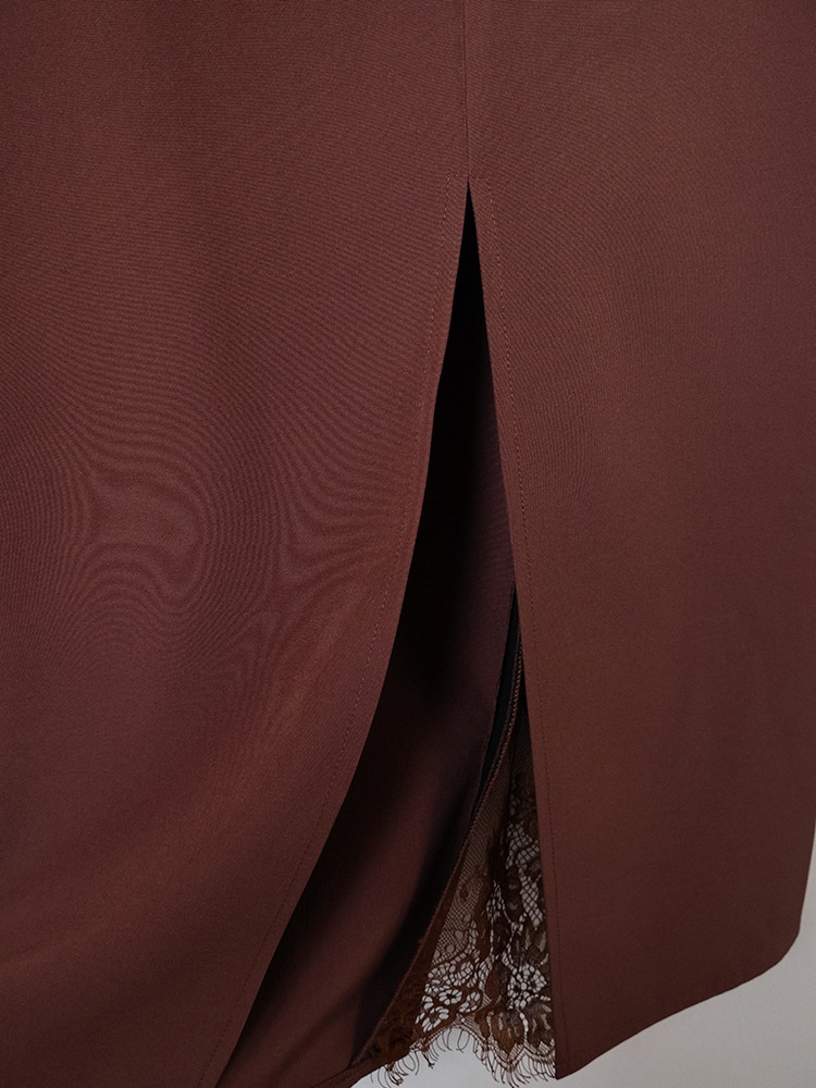 Lace Inset Slit Column Maxi Skirt