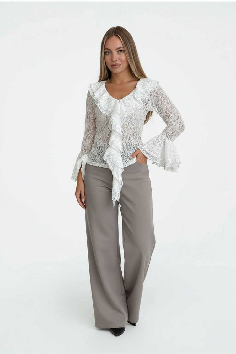 lace Blouses & Shirts Nylon Work Style Tops SFE-00008