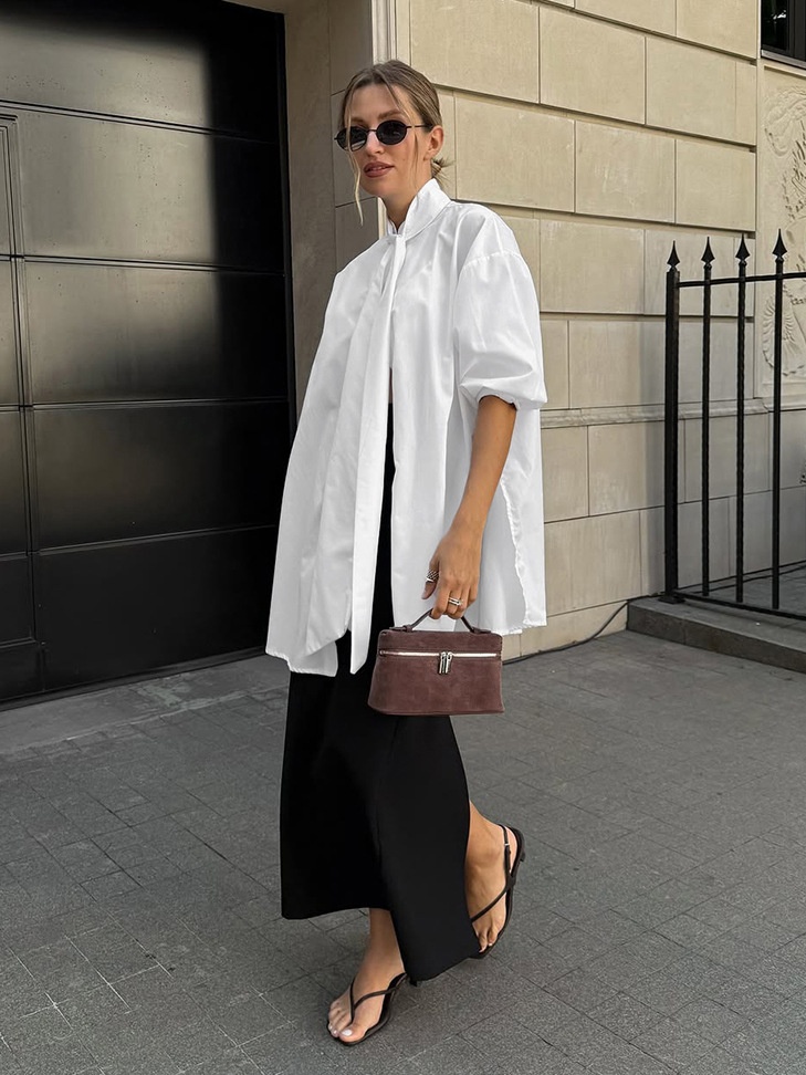Chemisier blanc oversize à col cravate - Chemise chic et moderne