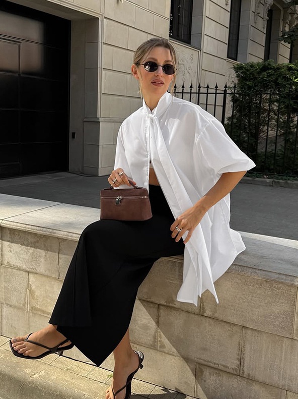 Chemisier blanc oversize à col cravate - Chemise chic et moderne