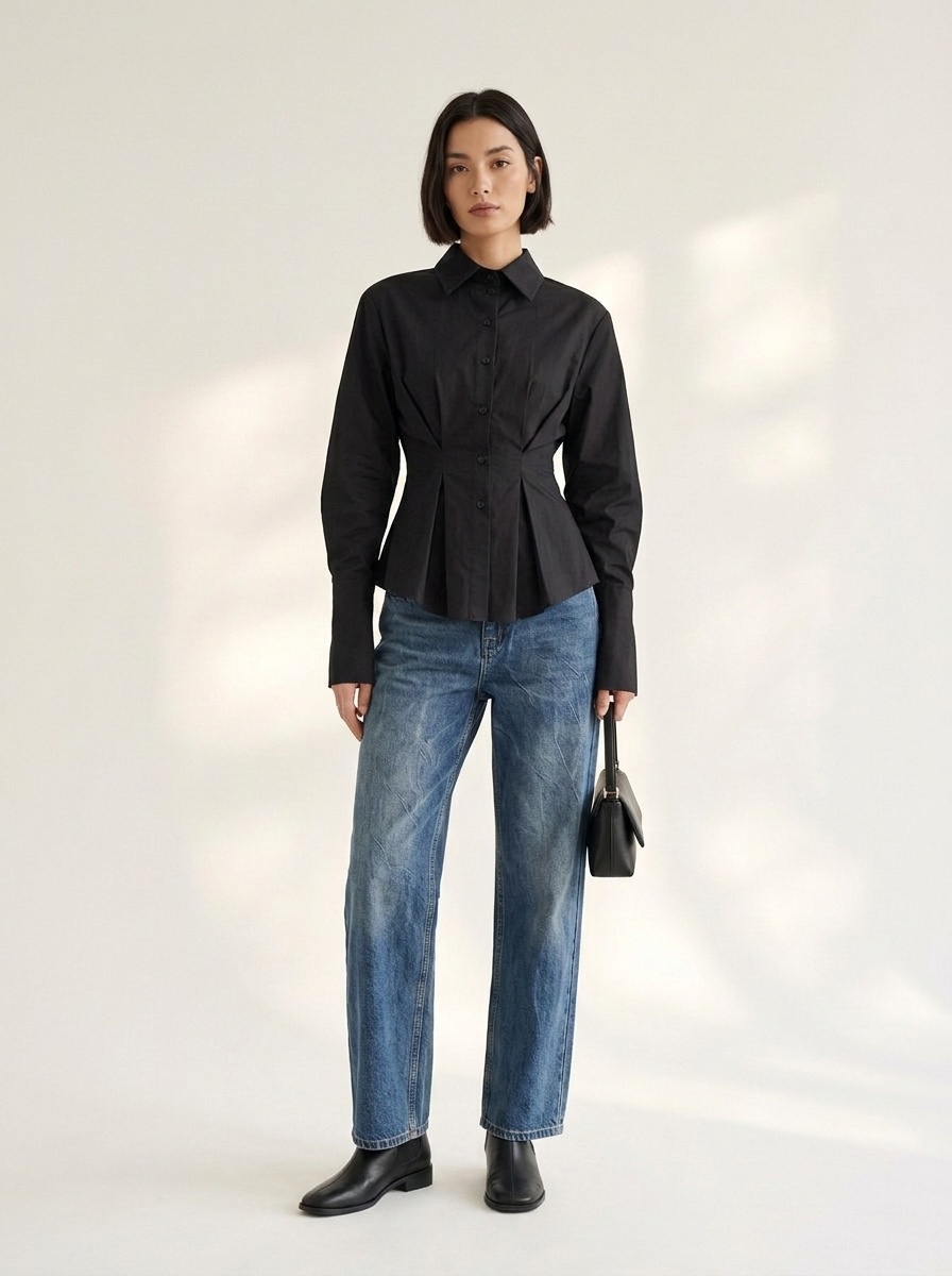 Chemise boutonnée à taille plissée - Chic et moderne