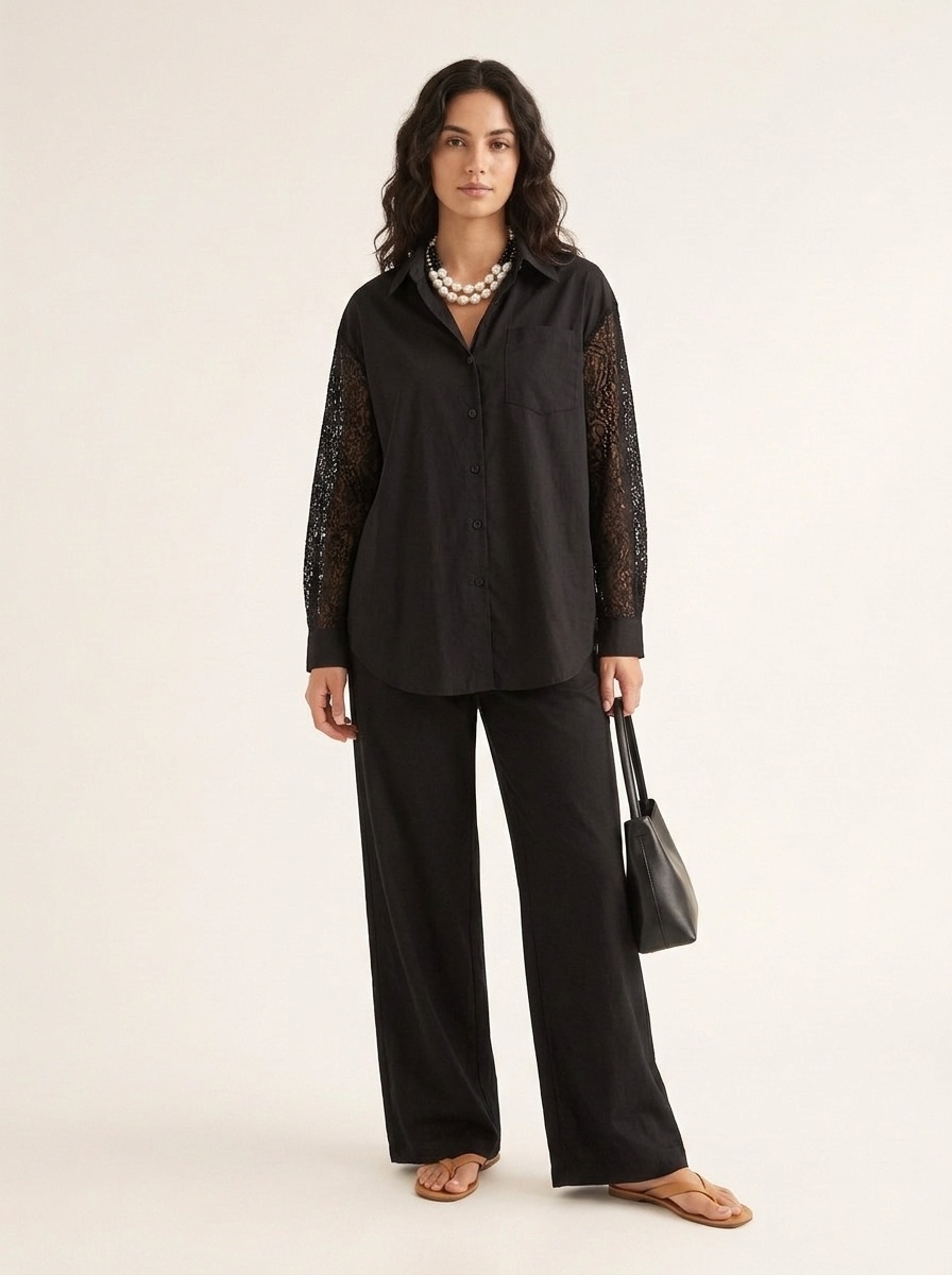 Chemise à manches en dentelle oversize