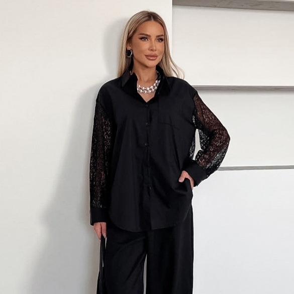 Chemise à manches en dentelle oversize