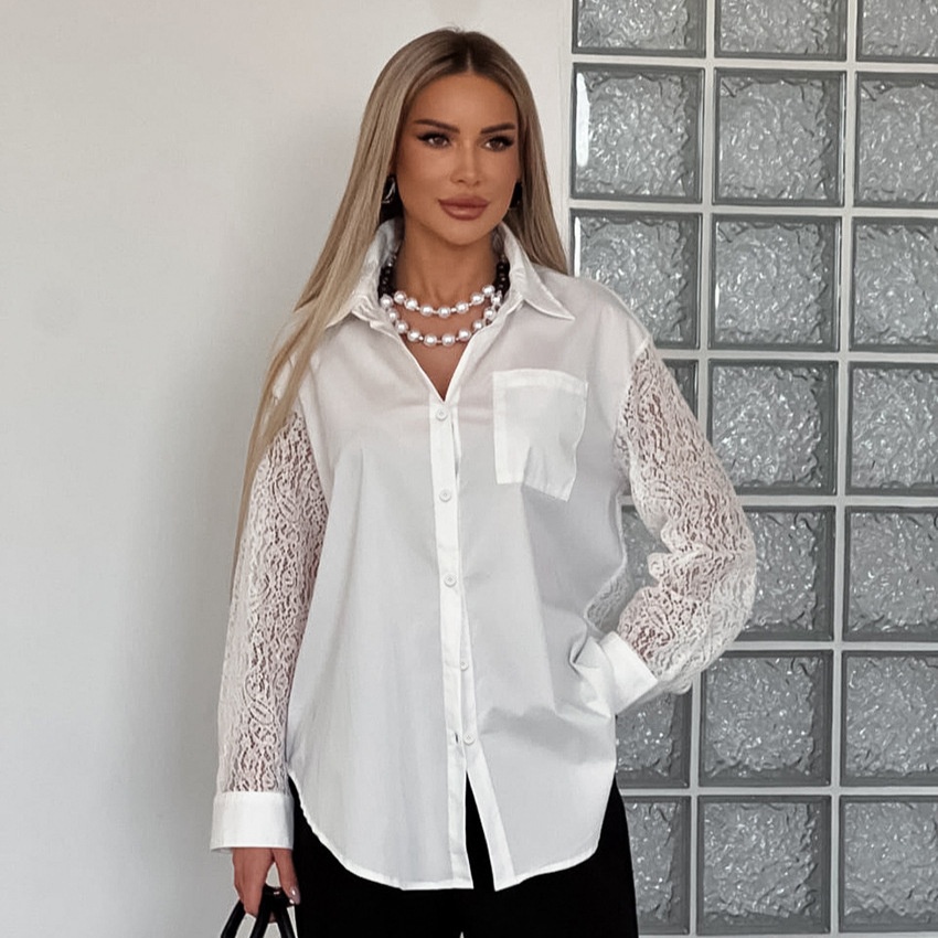 Chemise à manches en dentelle oversize