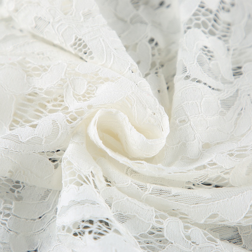 Chemisier élégant en dentelle blanche à col montant - Haut à manches longues