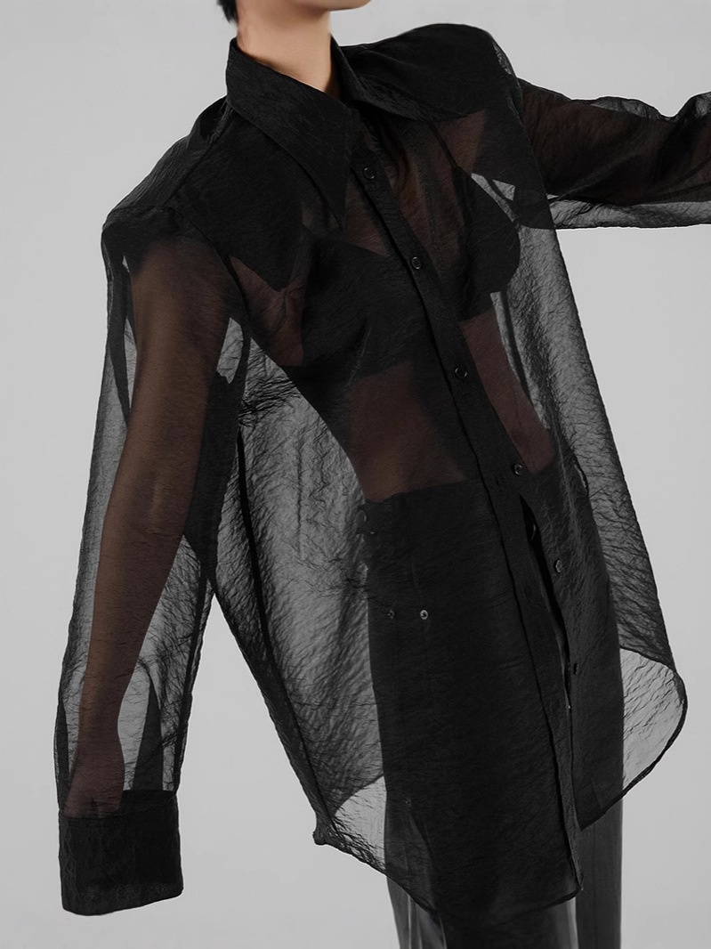 Chemise boutonnée oversize transparente - Noir et marron