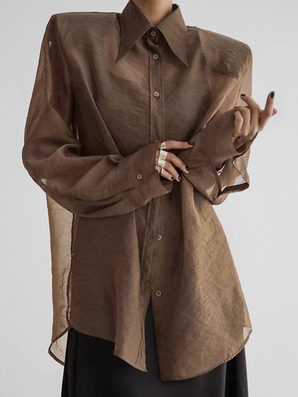 Chemise boutonnée oversize transparente - Noir et marron