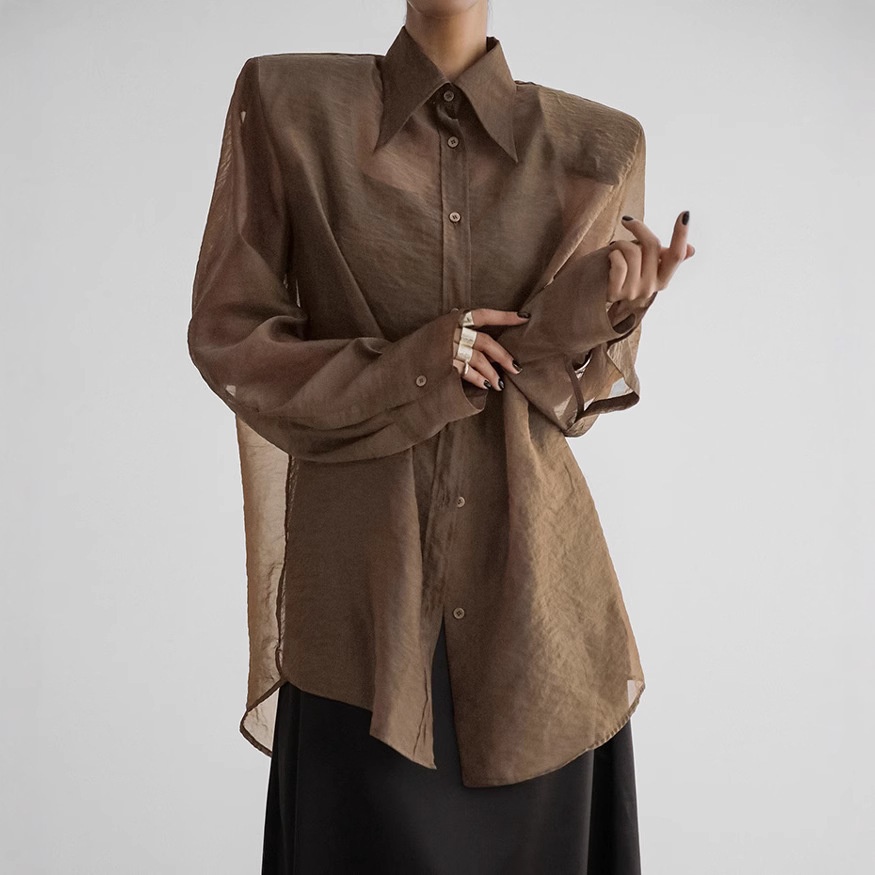 Chemise boutonnée oversize transparente - Noir et marron