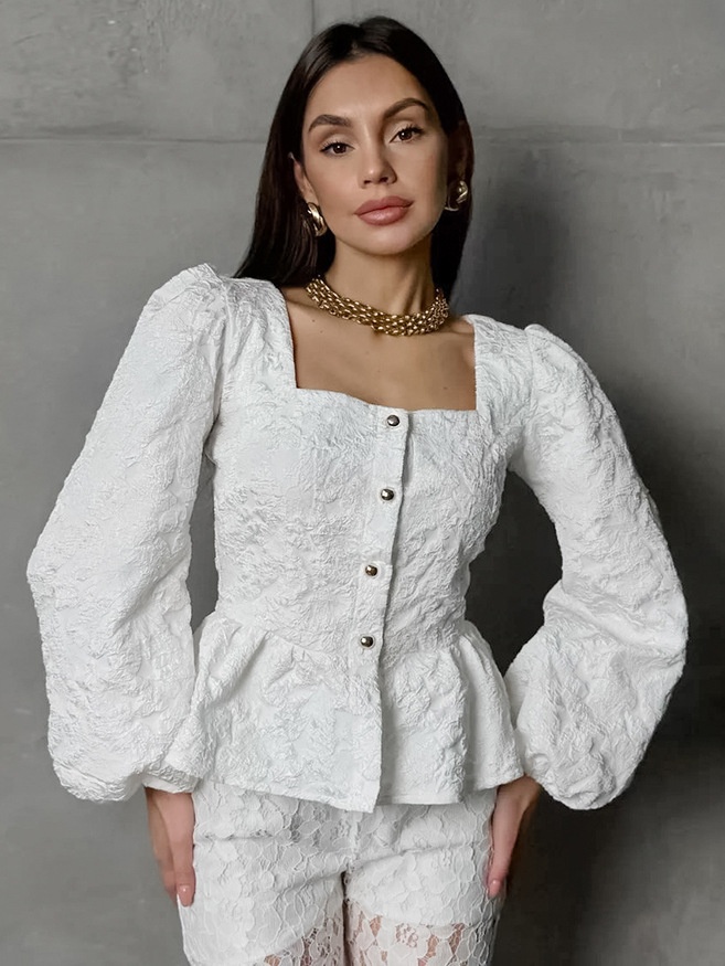 Blouse péplum à col carré et imprimé floral texturé