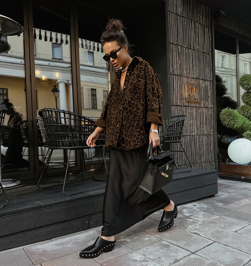 Camicia-giacca da donna oversize con stampa leopardata e bottoni